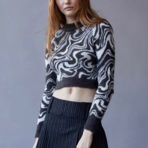 Urban Outfitters Marble Swirl Pattern Fuzzy Cleo Mock Neck Cropped Sweater